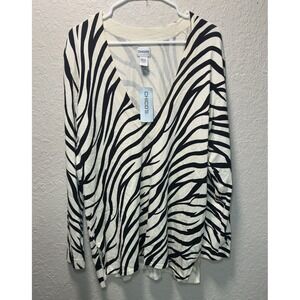 Chicos Womens 3 Silk Blend‎ Sweater Pullover Long Sleeve Zebra Stripe Ivory #27